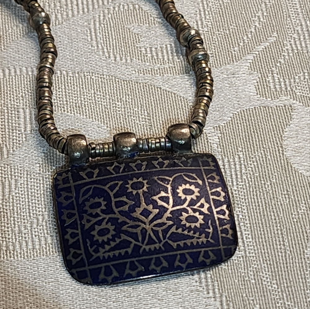 DNMD Limited ANTIQUE Silver Beaded Necklace With Lapis Accents & Enamel Necklace - Picture 8 of 16